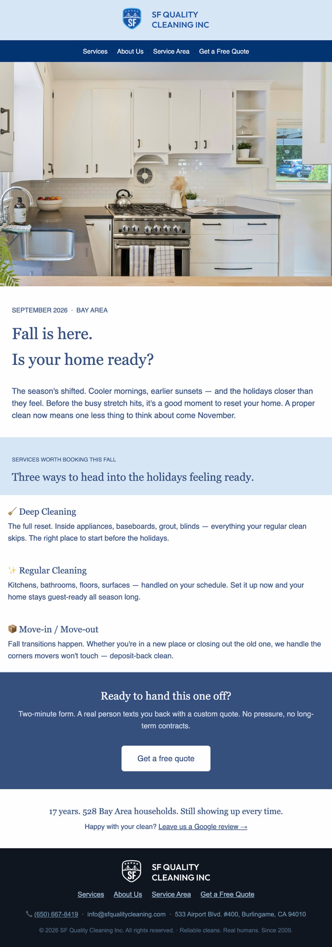 Cleaning company fall email