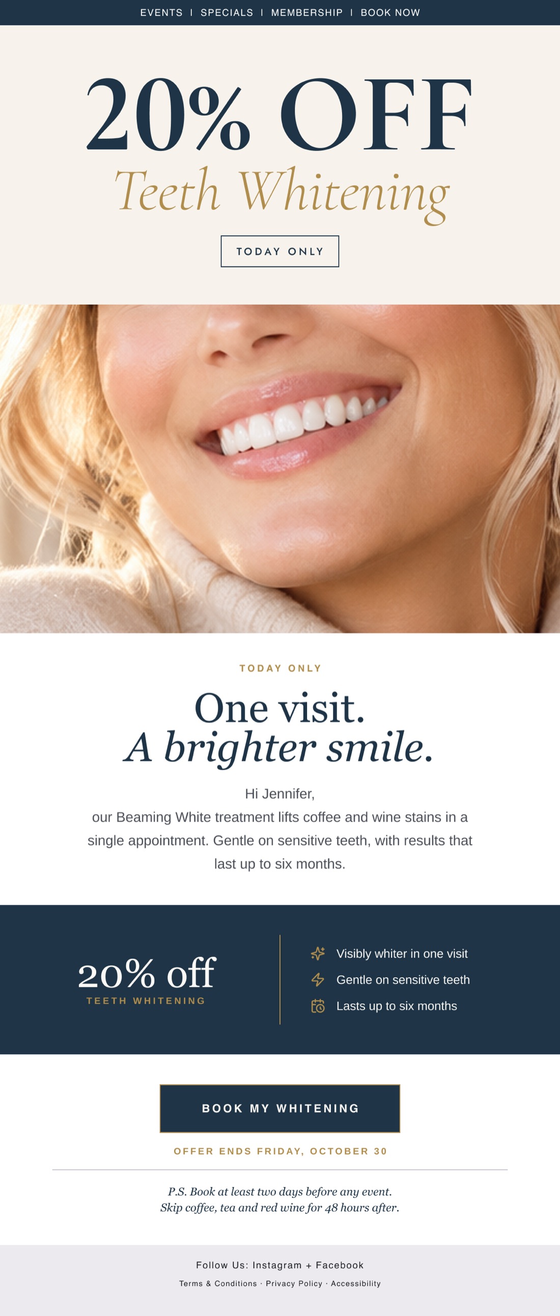 Med spa teeth whitening promotion email
